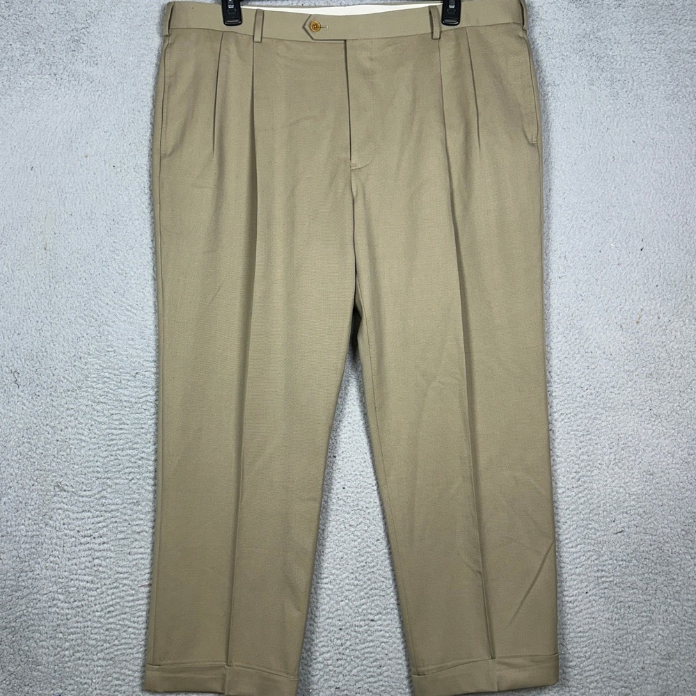 Brooks Brothers 100% Wool Pants Mens 42X30 Beige Madison Pleated Cuffed Straight